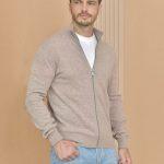 Copy Brunello Cucinelli Cashmere Turtleneck Replica Cardigan With Zipper - Light Brown