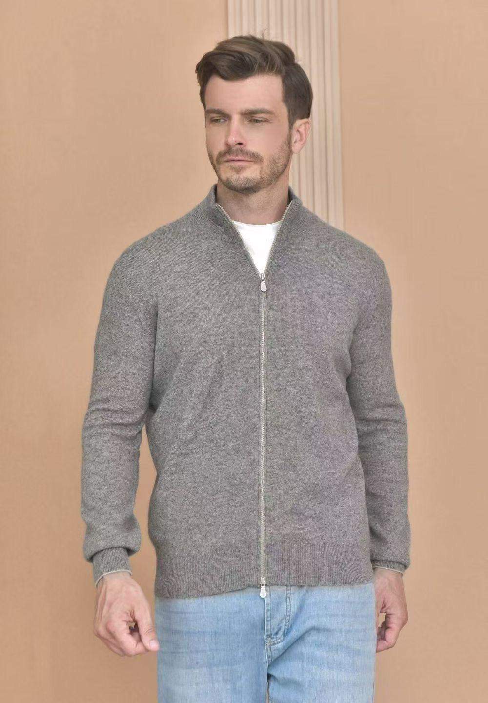 Copy Brunello Cucinelli Cashmere Turtleneck Replica Cardigan With Zipper - Gray