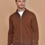 Copy Brunello Cucinelli Cashmere Turtleneck Replica Cardigan With Zipper - Brown