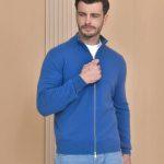 Copy Brunello Cucinelli Cashmere Turtleneck Replica Cardigan With Zipper - Light Blue