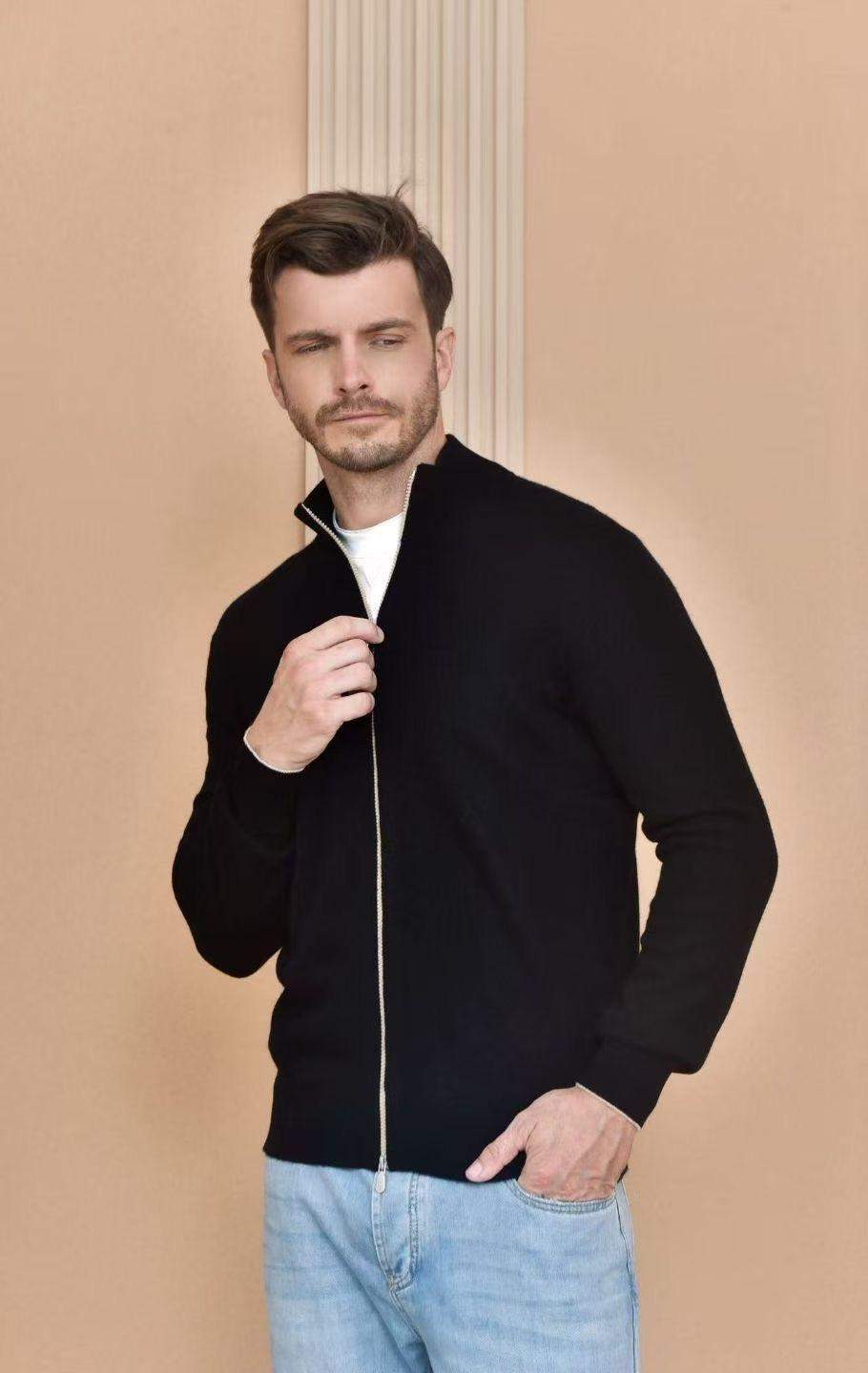 Copy Brunello Cucinelli Cashmere Turtleneck Replica Cardigan With Zipper - Black