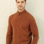 Copy Ermenegildo Zegna Oasi Cashmere Zip Mock Neck Replica Sweater - Brown