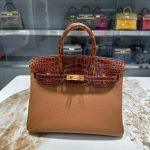 Deluxe Hermes Birkin Touch 25 cm Replica Bag In Togo & Shiny Crocodile Leather With Gold Hardware - Brown