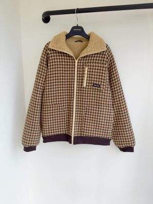 Copy Miu Miu Fleece-Lined Checked Replica Blouson Jacket