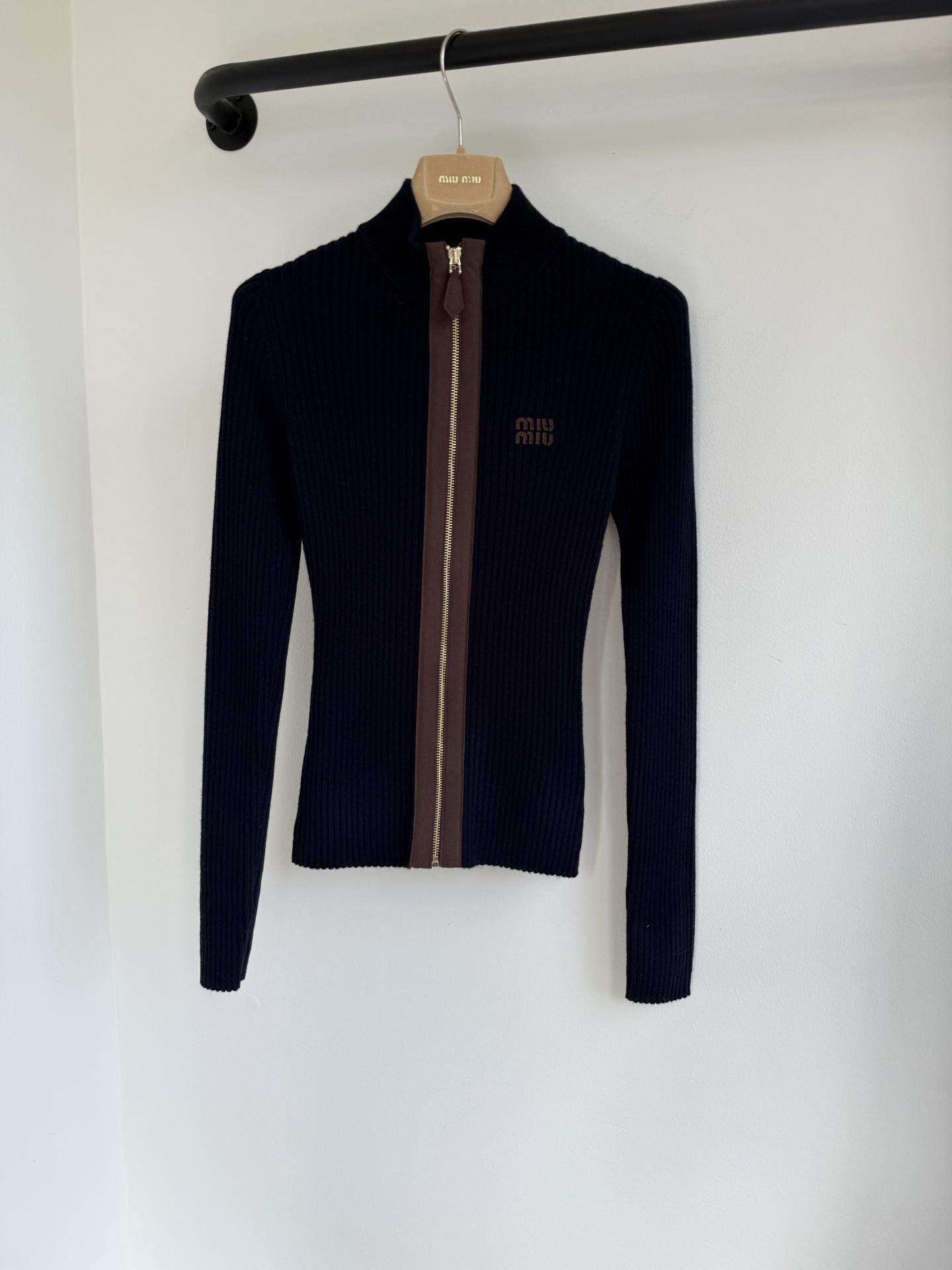 Luxury Replica Miu Miu Cashmere And Leather Zipper Cardigan