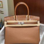 Premium Hermes Birkin Touch 25 cm Replica Bag In Togo Leather With Silver-Tone Metal - Brown