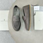 First Copy Brunello Cucinelli Soft Calfskin Loafer Sneakers - Gray