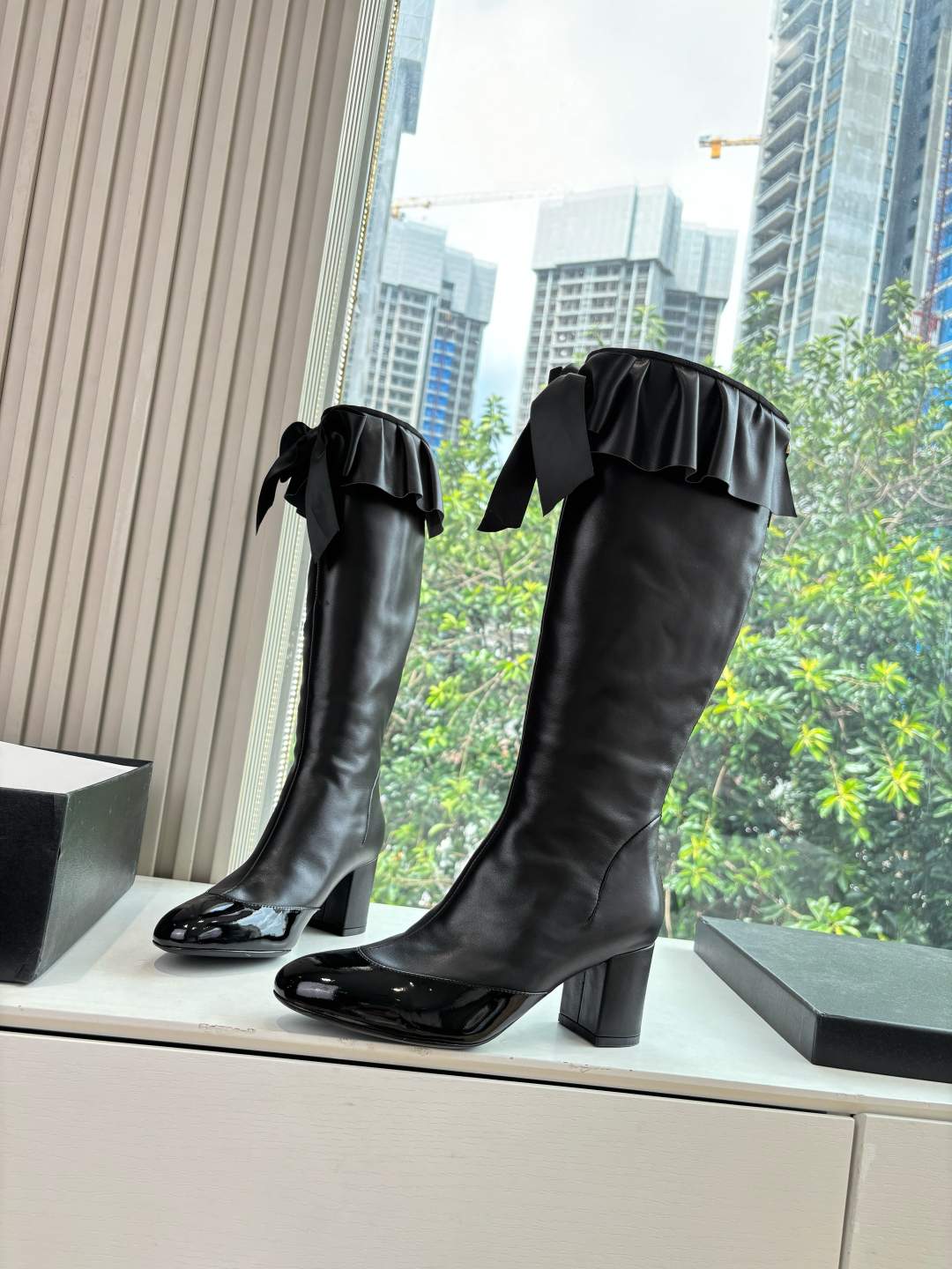 Deluxe Stretch Lambskin & Patent Calfskin Replica High Boots - Image 3