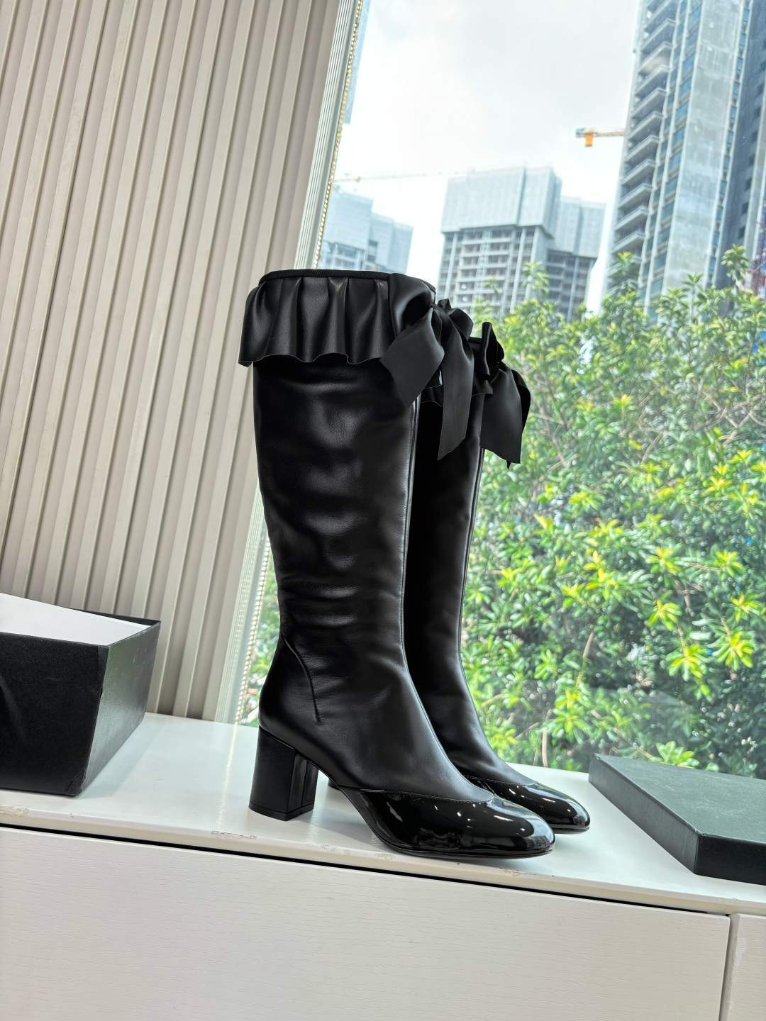 Deluxe Stretch Lambskin & Patent Calfskin Replica High Boots