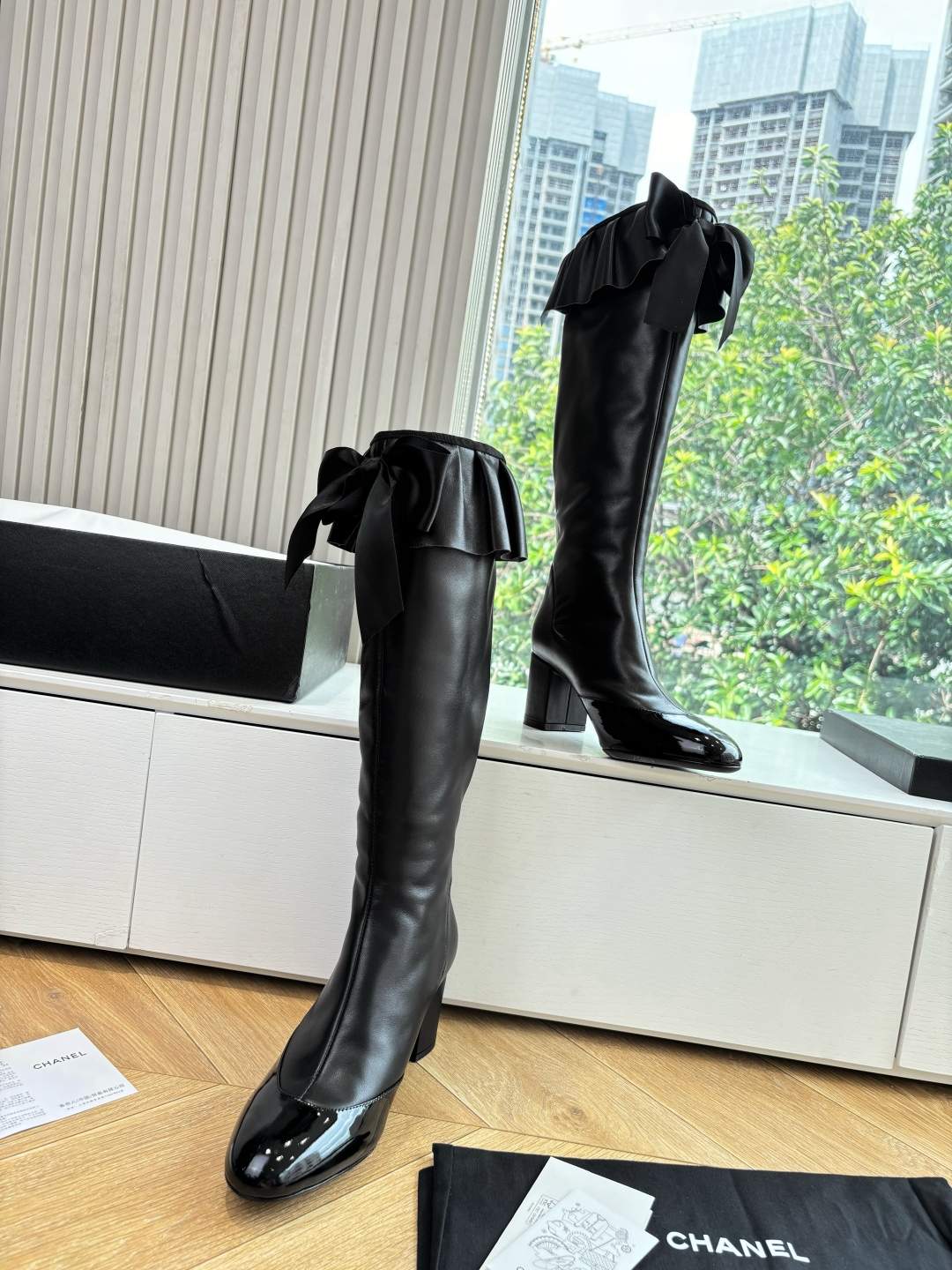 Deluxe Stretch Lambskin & Patent Calfskin Replica High Boots - Image 6