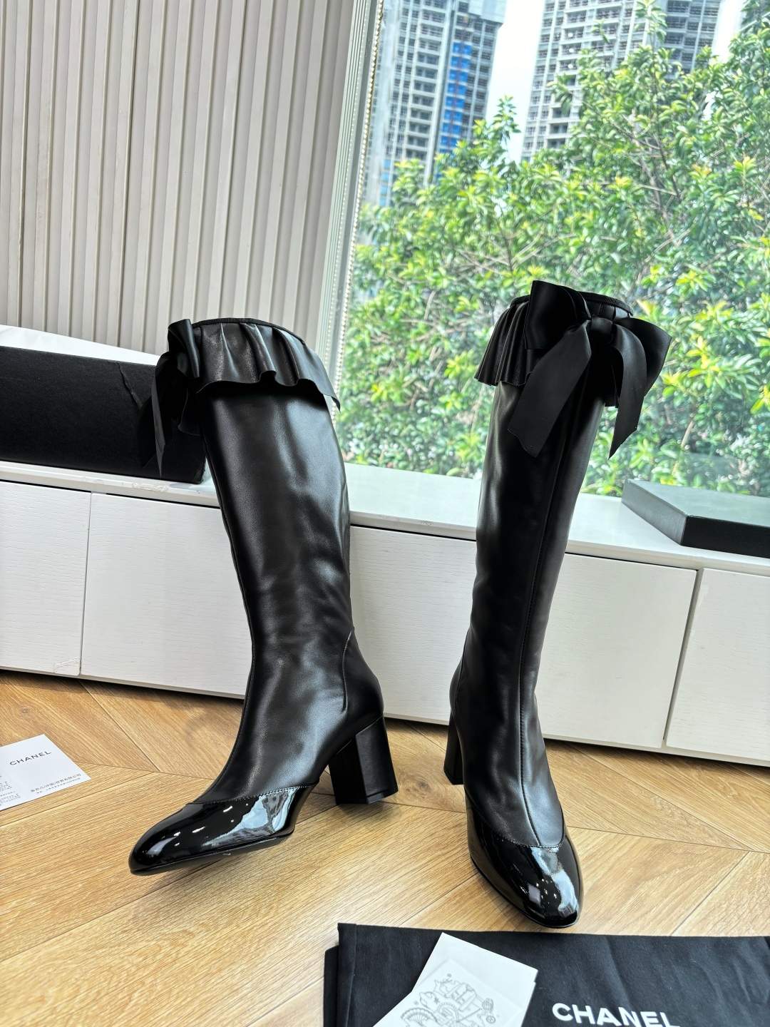 Deluxe Stretch Lambskin & Patent Calfskin Replica High Boots - Image 4