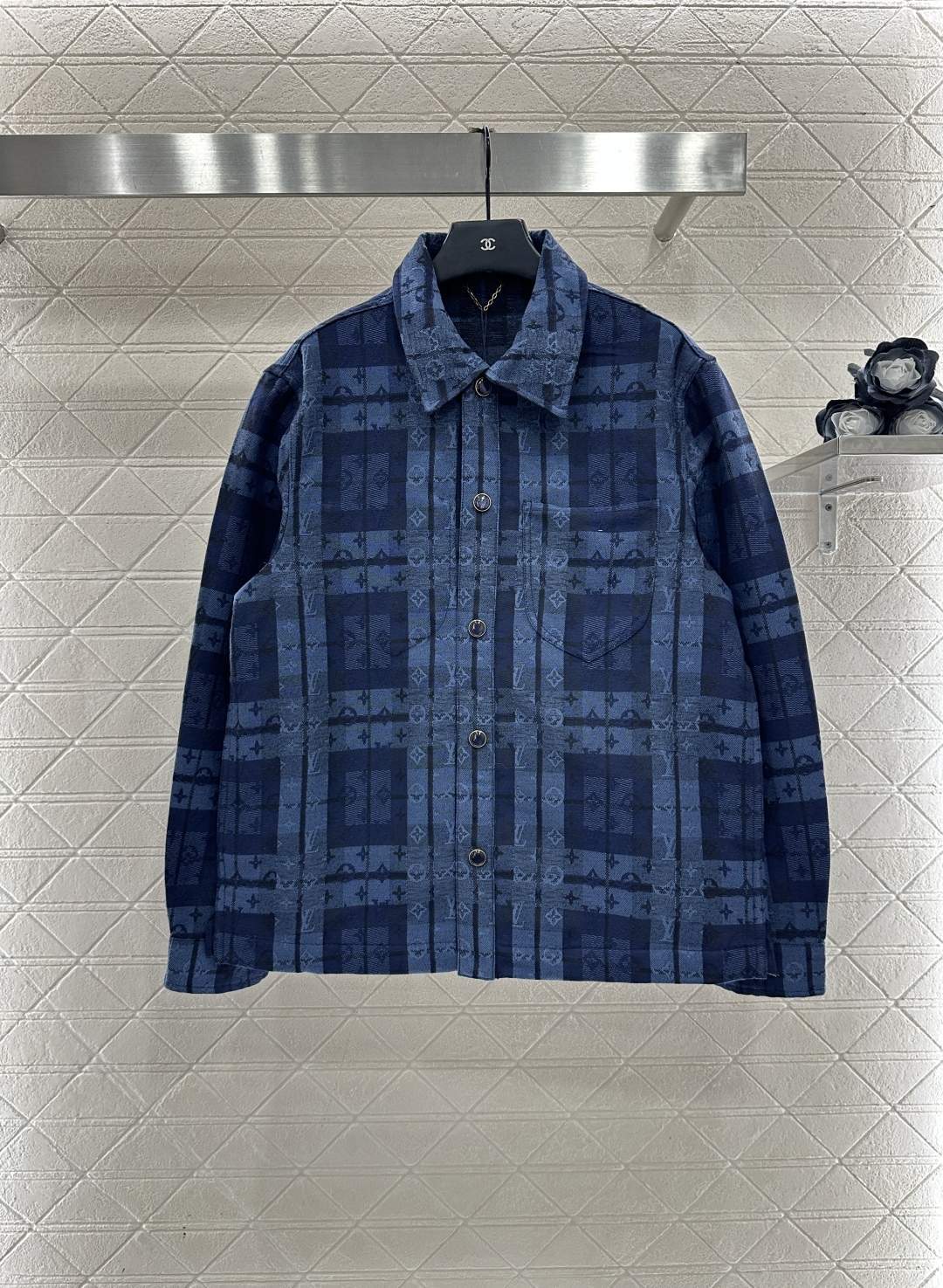 Lux Louis Vuitton Monogram Tartan Denim Replica Overshirt