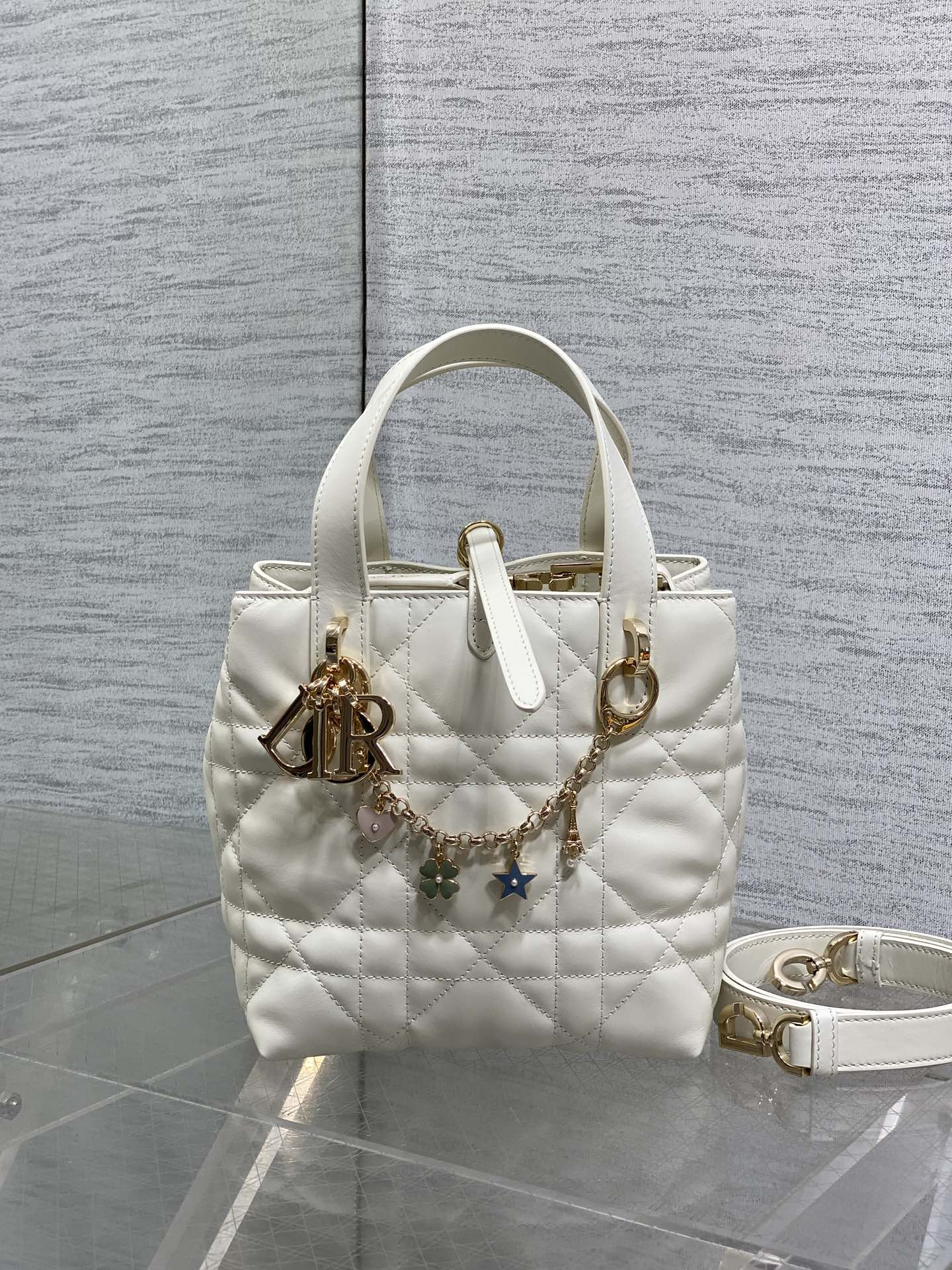 Luxury Christian Dior Small Dior Toujours Vertical Replica Tote Bag With Charms