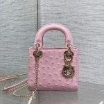 Deluxe Christian Dior Lady Dior Ostrich Replica Mini Bag - Pink