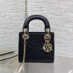 Deluxe Christian Dior Lady Dior Ostrich Replica Mini Bag - Black