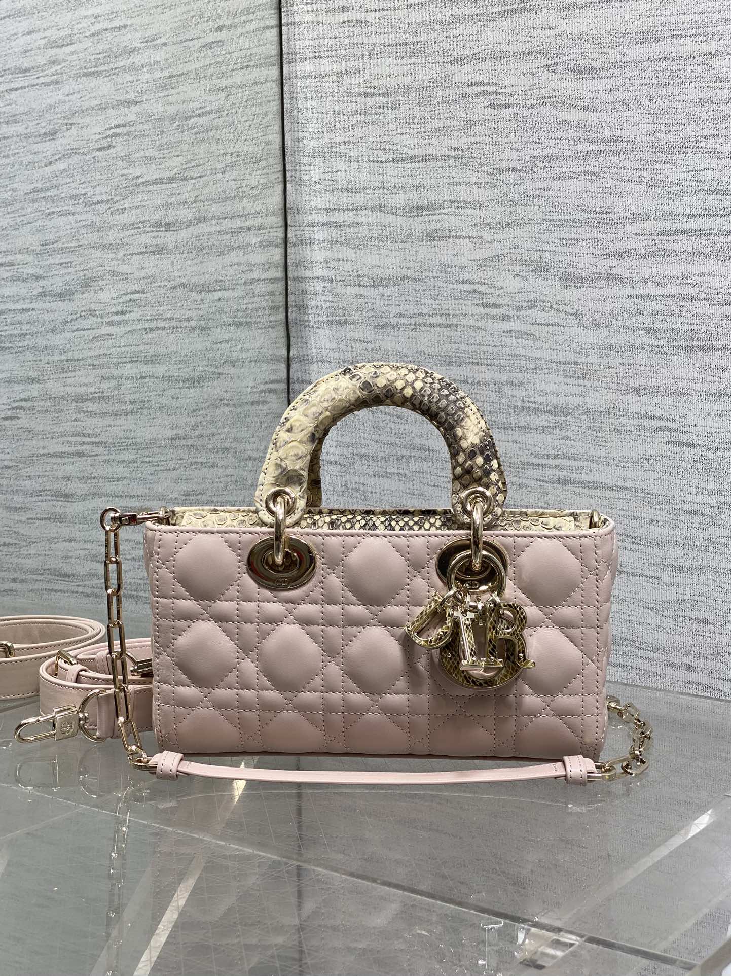 Lux Christian Dior Small Lady D-Joy Replica Bag With a Phyton Top Handle