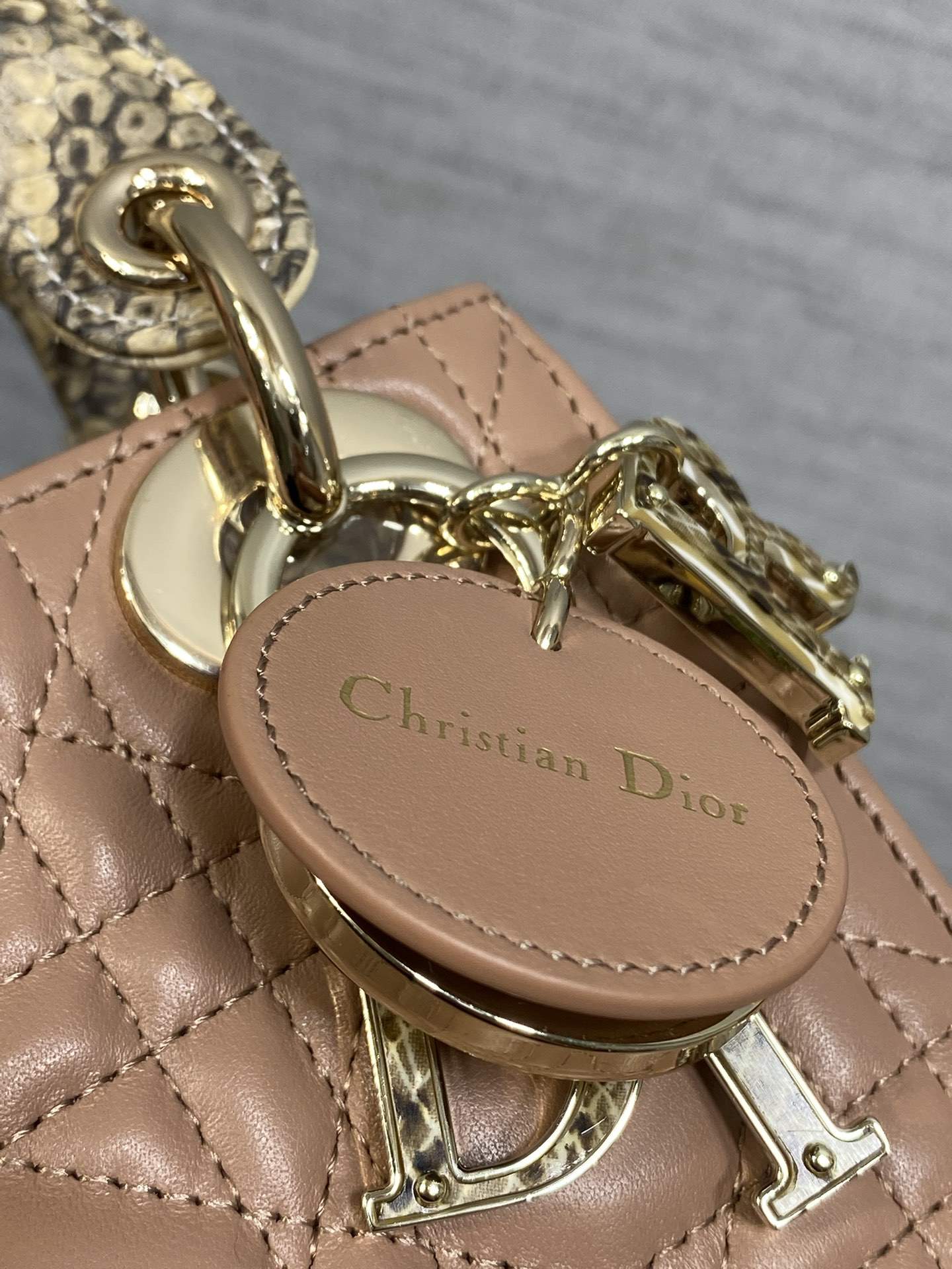 Copy Christian Dior Mini Lady Dior With a Python-Skin Replica Top Handle - Image 7