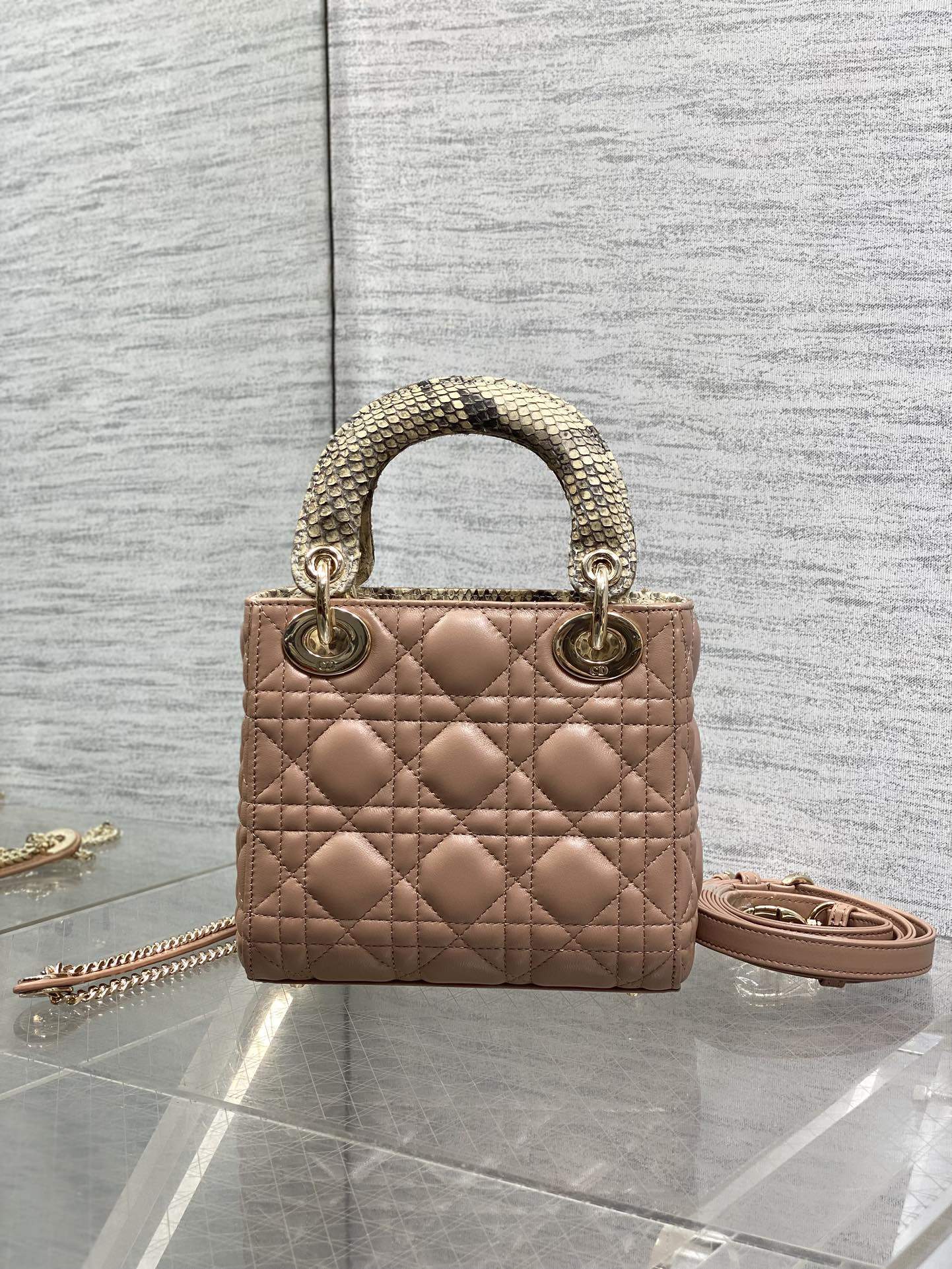 Copy Christian Dior Mini Lady Dior With a Python-Skin Replica Top Handle - Image 2