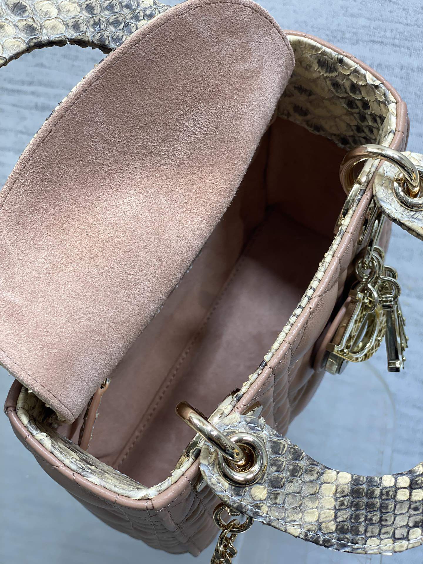 Copy Christian Dior Mini Lady Dior With a Python-Skin Replica Top Handle - Image 6