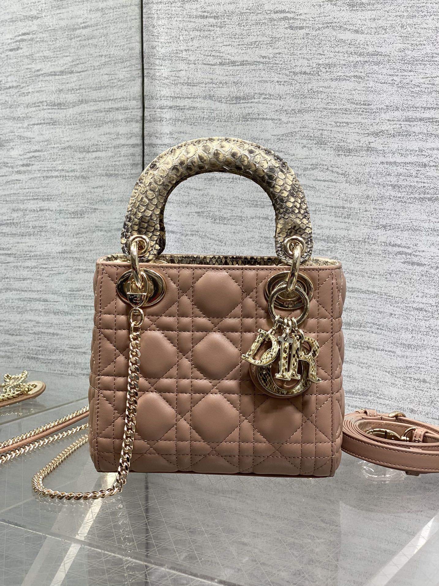 Copy Christian Dior Mini Lady Dior With a Python-Skin Replica Top Handle - Image 3