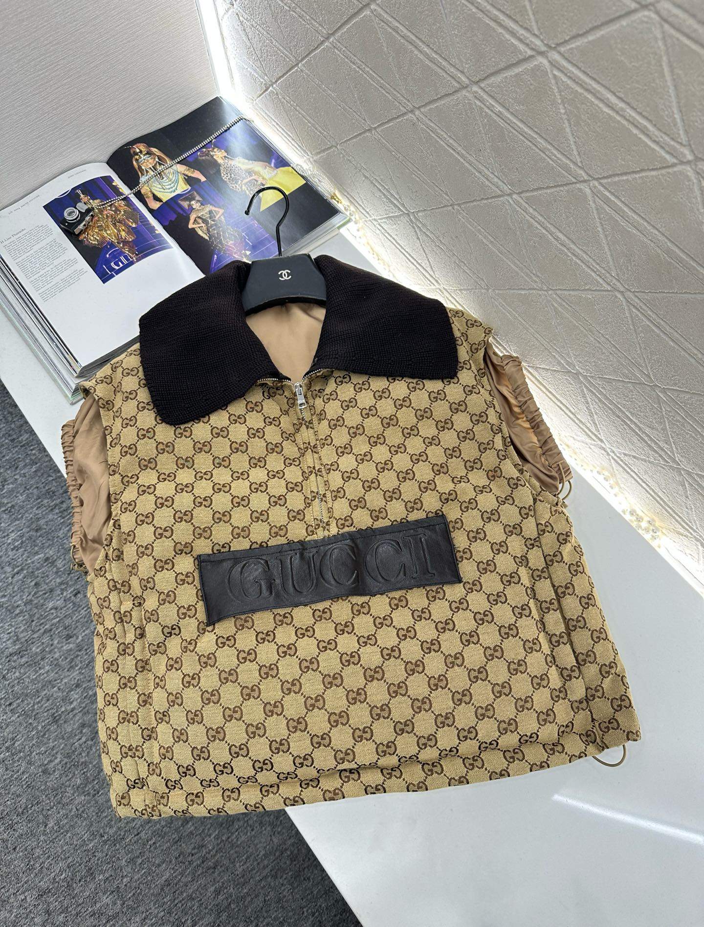 Supreme Gucci GG Canvas Replica Gilet With Leather Label - Image 2