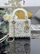 Copy Christian Dior Satin Embroidered Pearls Lady Dior Replica Mini Bag
