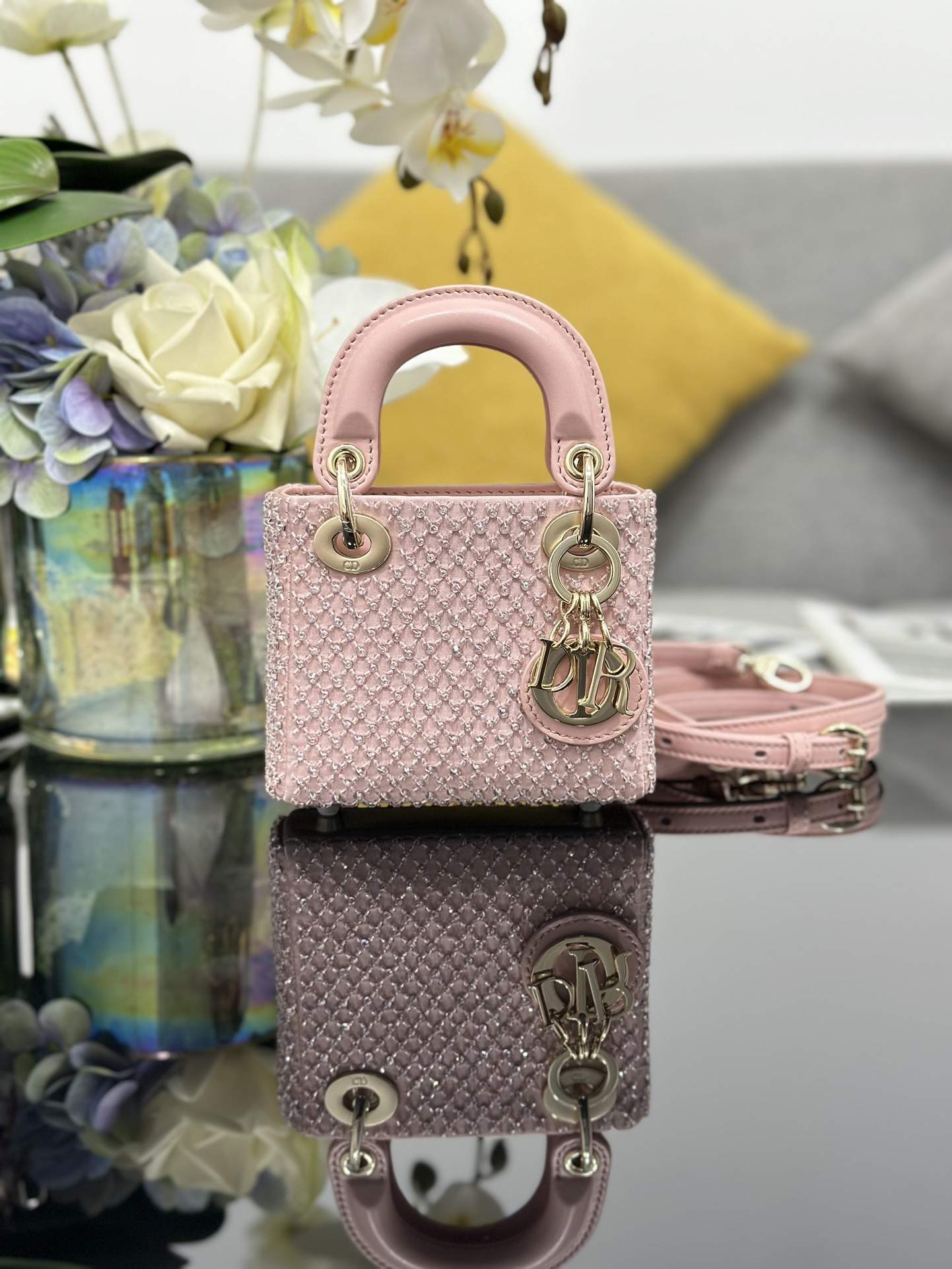 Copy Christian Dior Crystal Embellished Lady Dior Replica Micro Bag