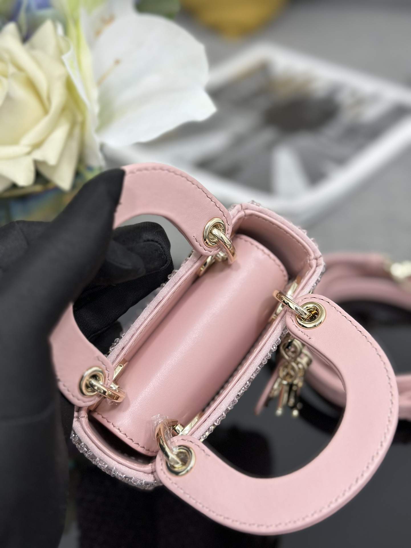 Copy Christian Dior Crystal Embellished Lady Dior Replica Micro Bag - Image 6