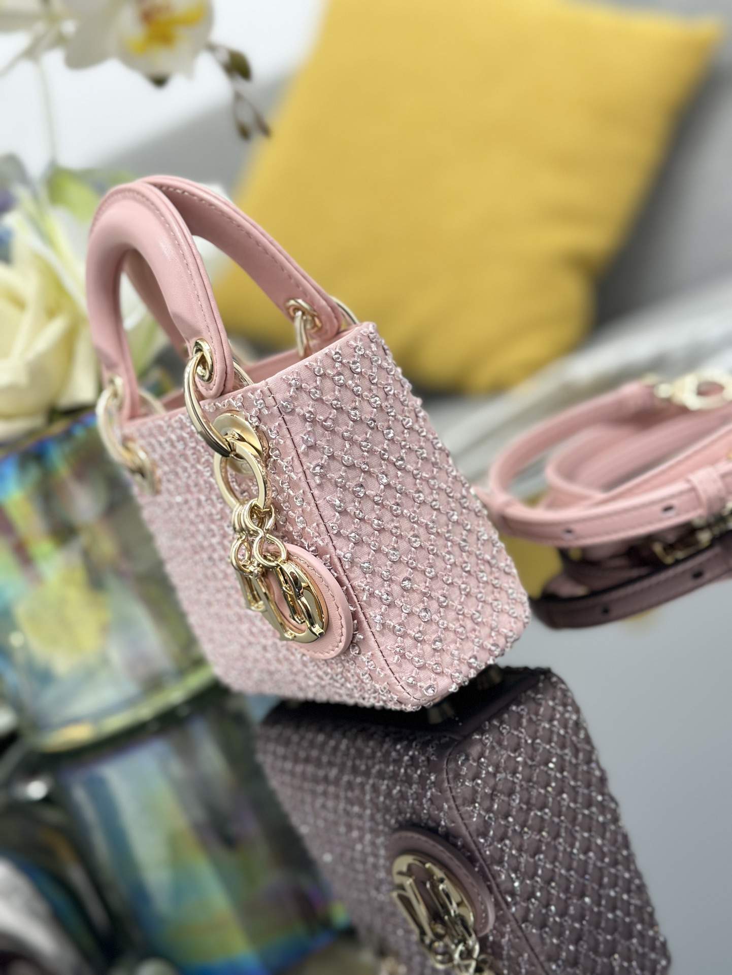 Copy Christian Dior Crystal Embellished Lady Dior Replica Micro Bag - Image 3