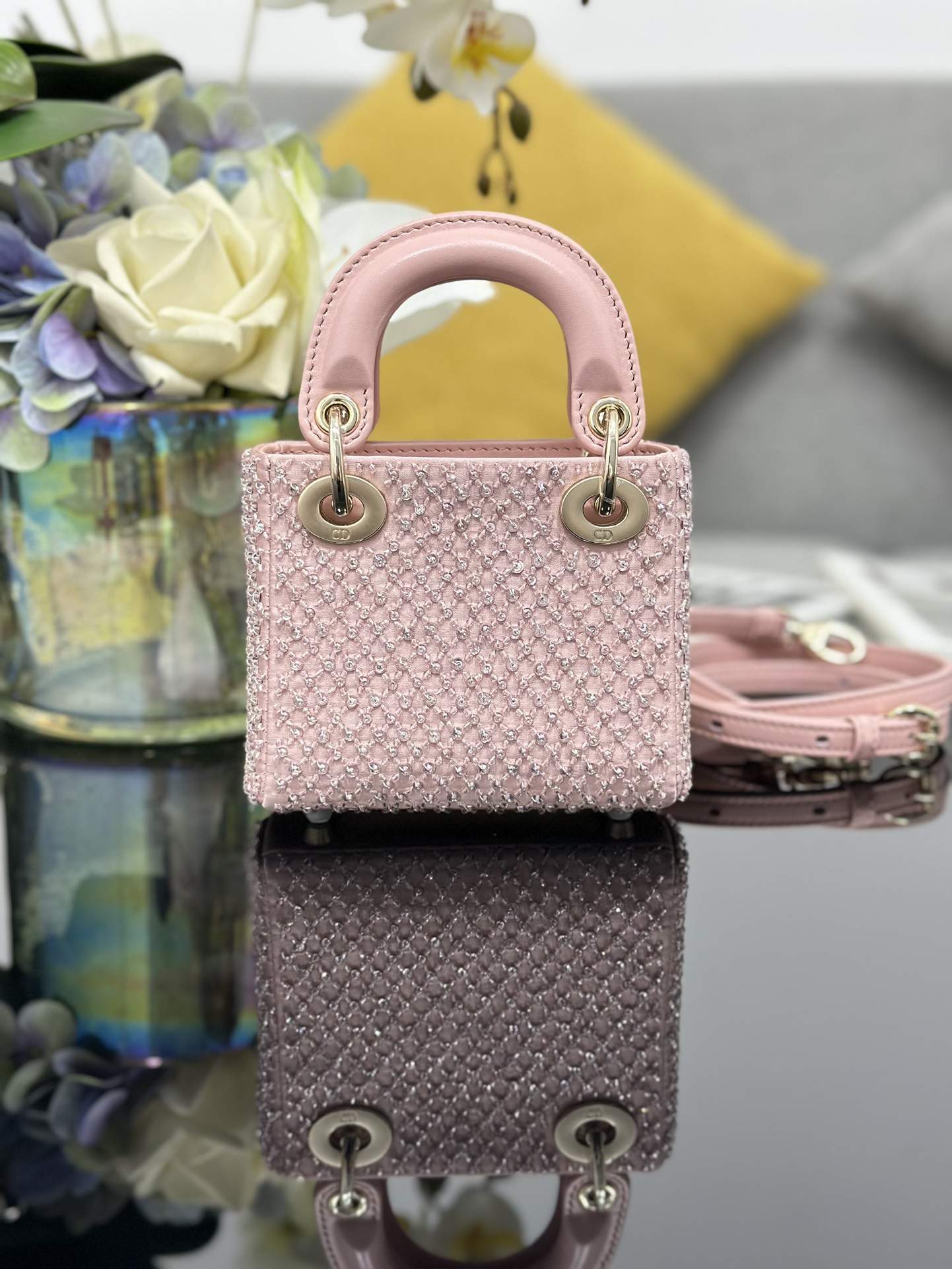 Copy Christian Dior Crystal Embellished Lady Dior Replica Micro Bag - Image 2