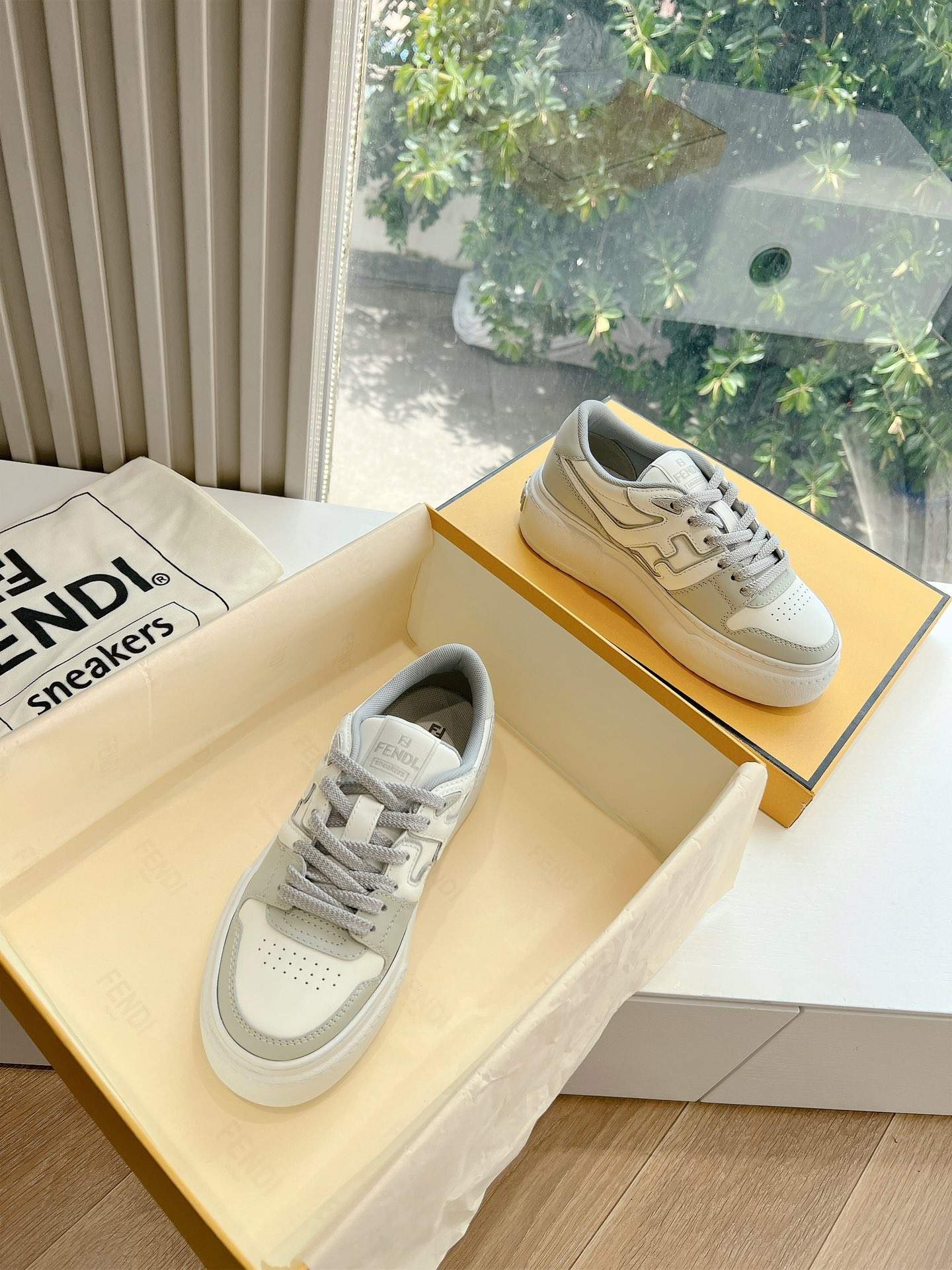 Lux Fendi Match Leather Replica Platform Low-Tops - Image 6