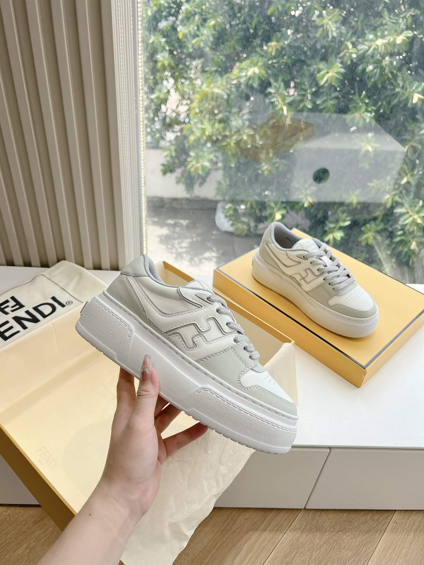 Lux Fendi Match Leather Replica Platform Low-Tops - Image 5