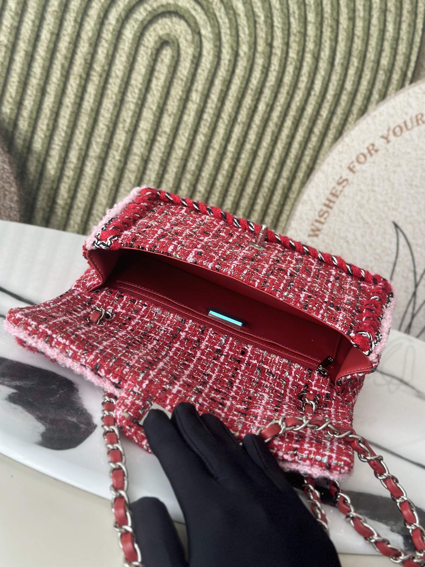 Exact Copy Tweed Small Replica Classic Handbag - Image 8