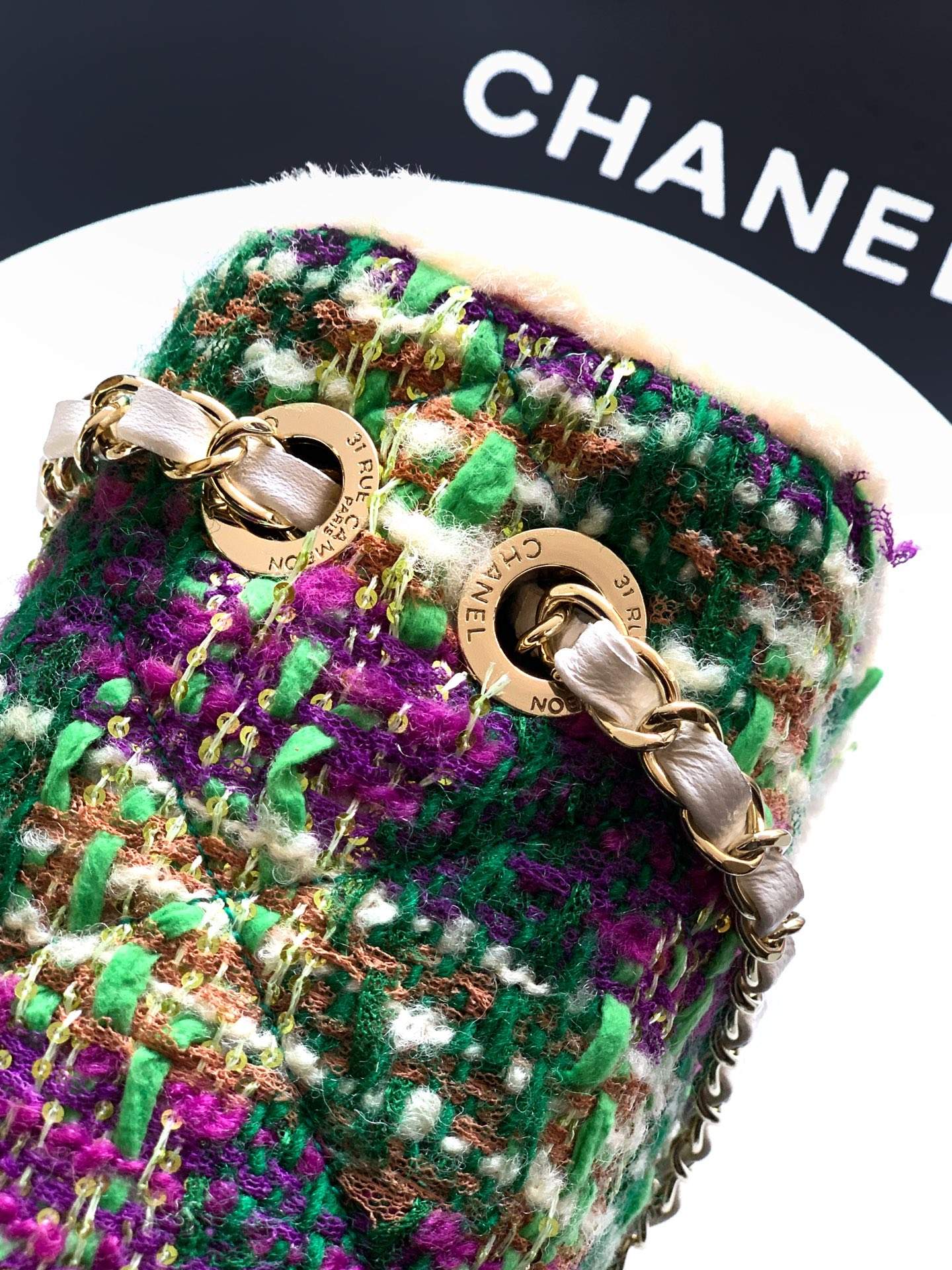 Deluxe Tweed And Shearling Lambskin Replica Large Flap Bag - Image 7