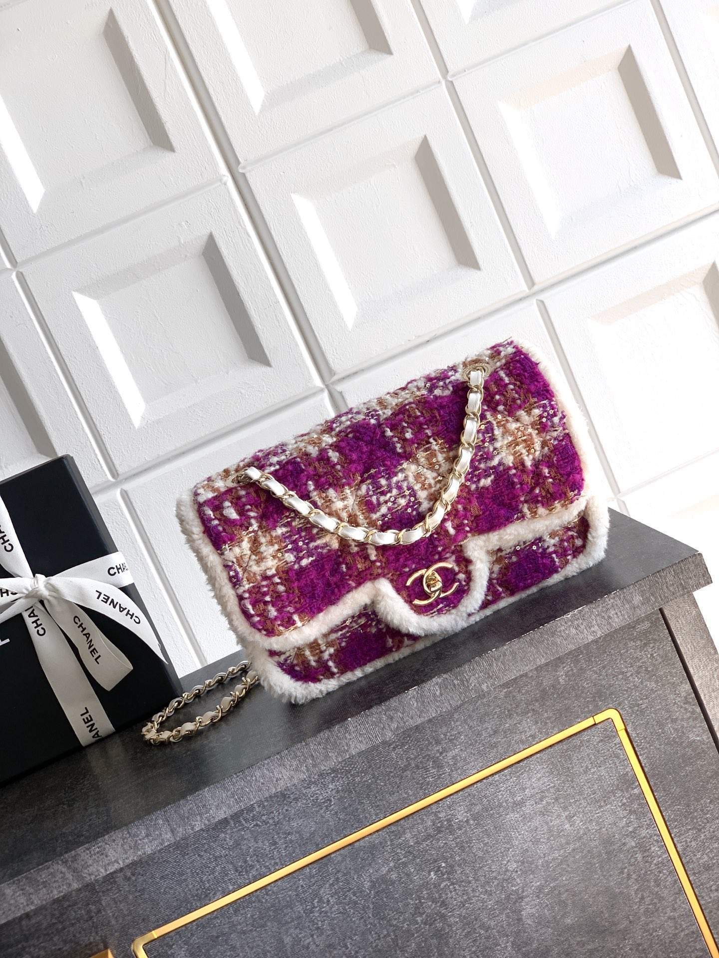 Elite Tweed And Shearling Lambskin Replica Large Flap Bag