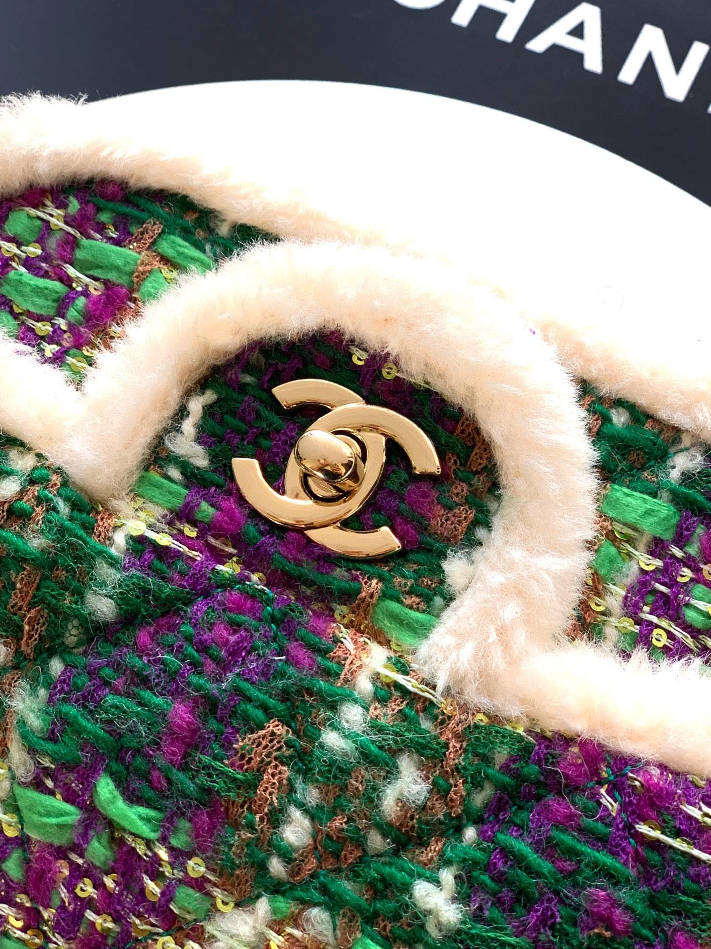 Shop Tweed And Shearling Lambskin Replica Mini Flap Bag - Image 6