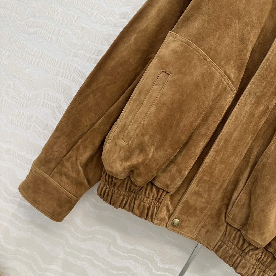 Copy Yves Saint Laurent Replica Bomber Jacket In Suede - Image 6