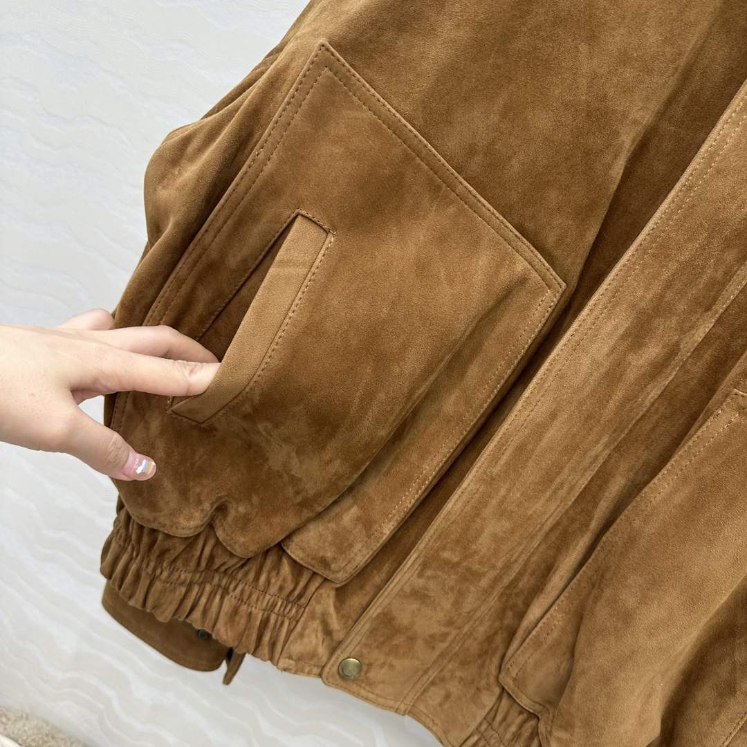 Copy Yves Saint Laurent Replica Bomber Jacket In Suede - Image 5