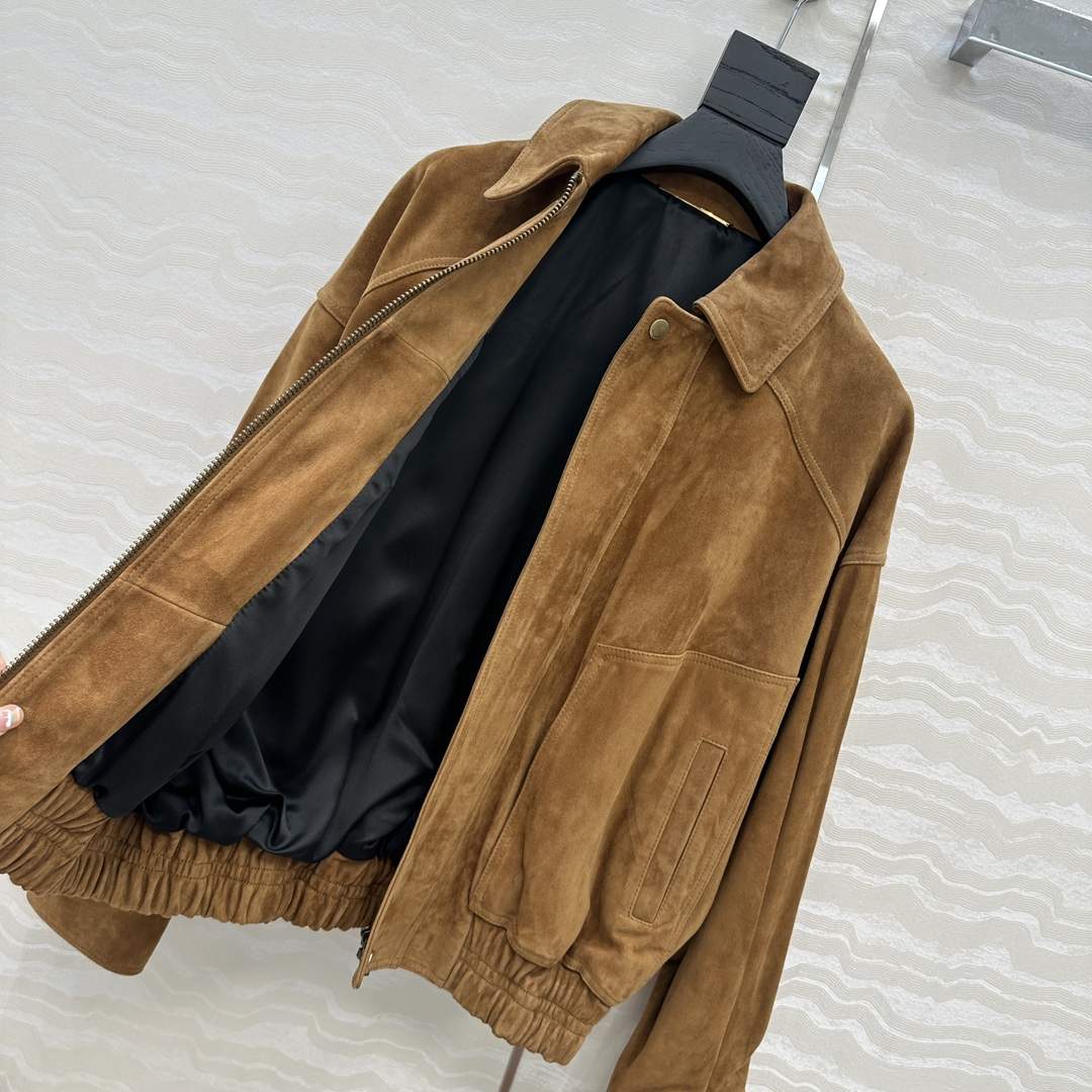 Copy Yves Saint Laurent Replica Bomber Jacket In Suede - Image 3