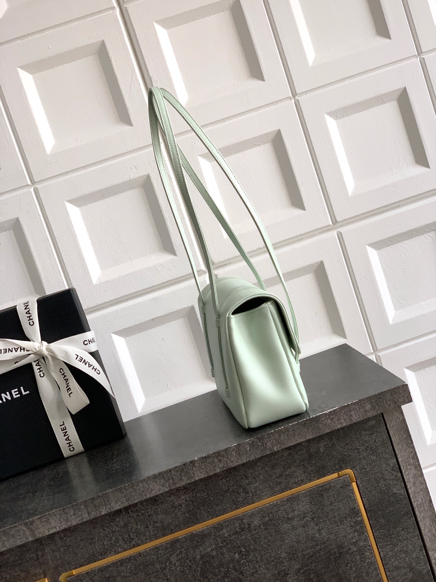 Deluxe Grained Shiny Calfskin Replica Small Flap Bag - Image 3