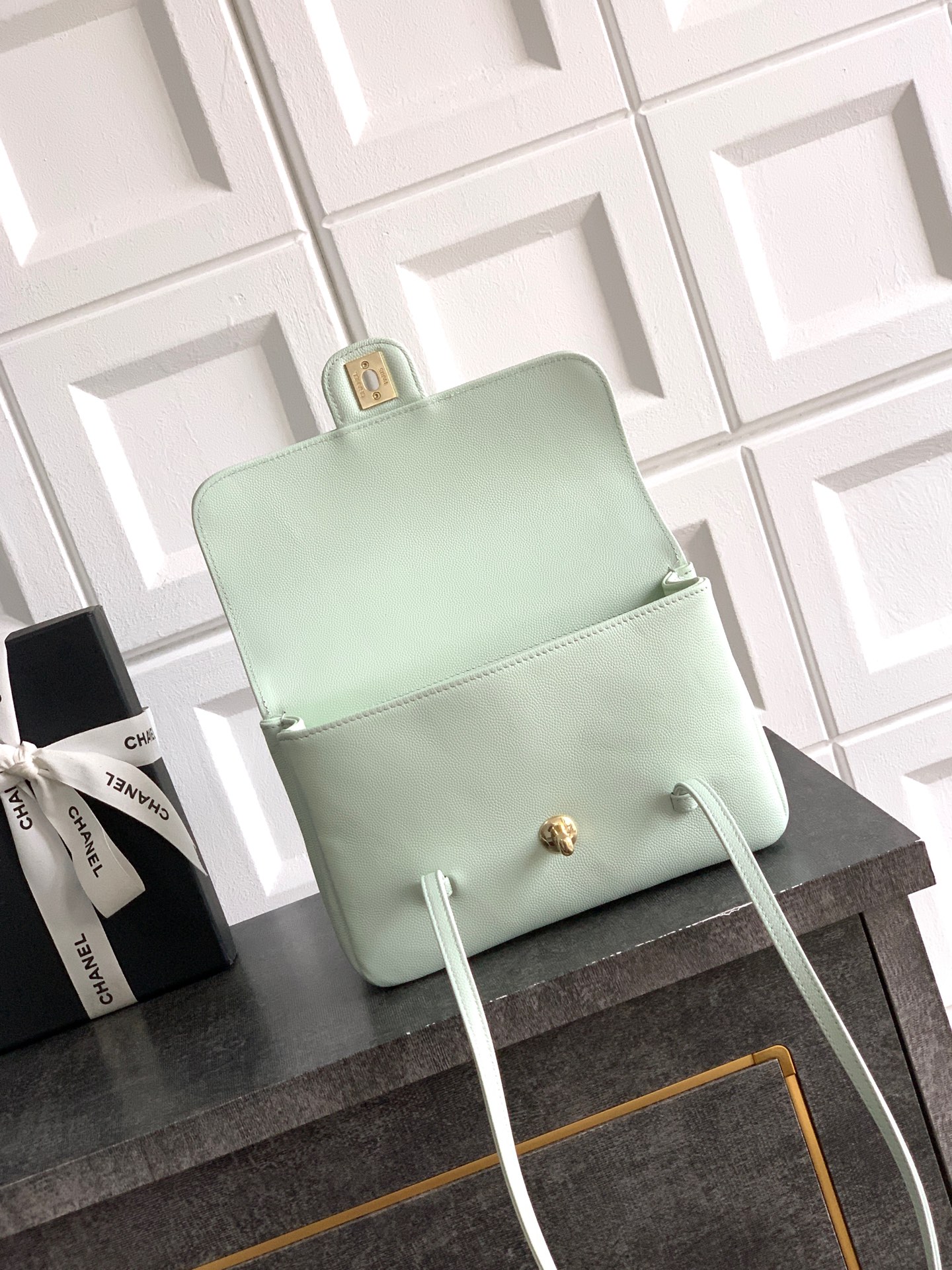 Deluxe Grained Shiny Calfskin Replica Small Flap Bag - Image 4