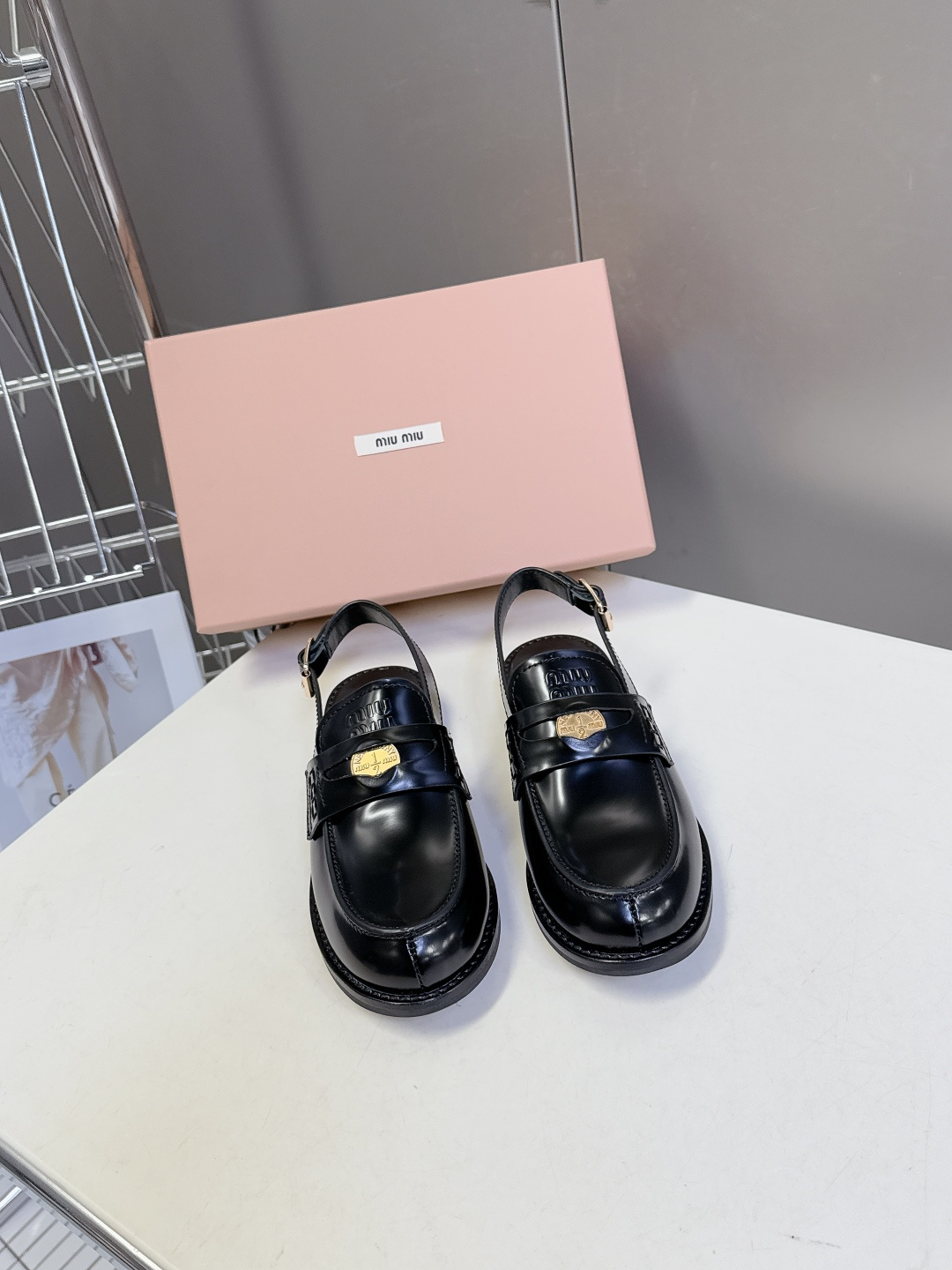 Lux Miu Miu Brushed Leather Replica Slingback Loafers - Image 2