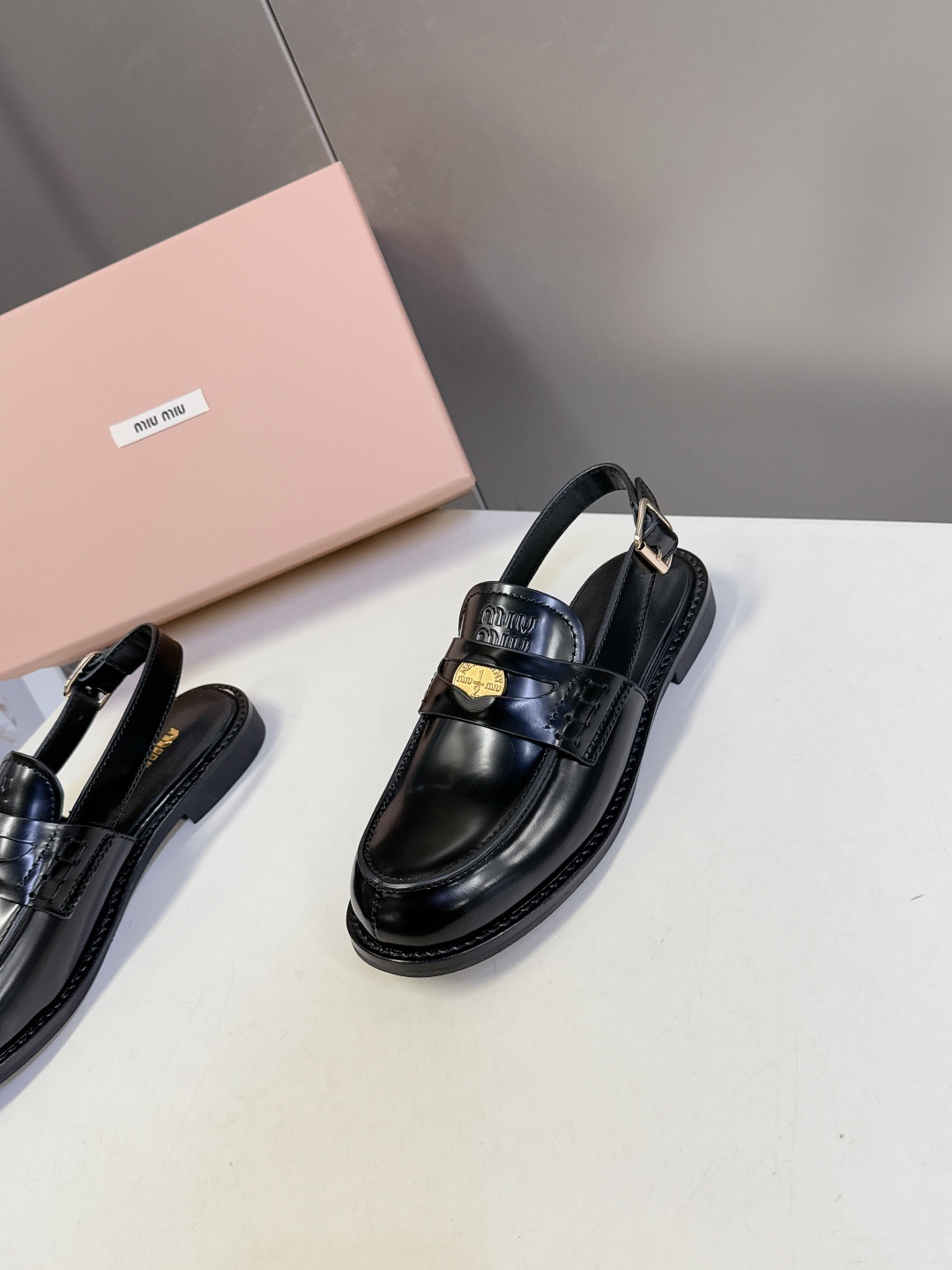 Lux Miu Miu Brushed Leather Replica Slingback Loafers - Image 6