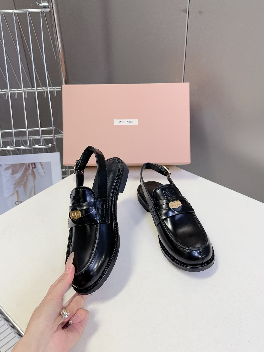 Lux Miu Miu Brushed Leather Replica Slingback Loafers - Image 4