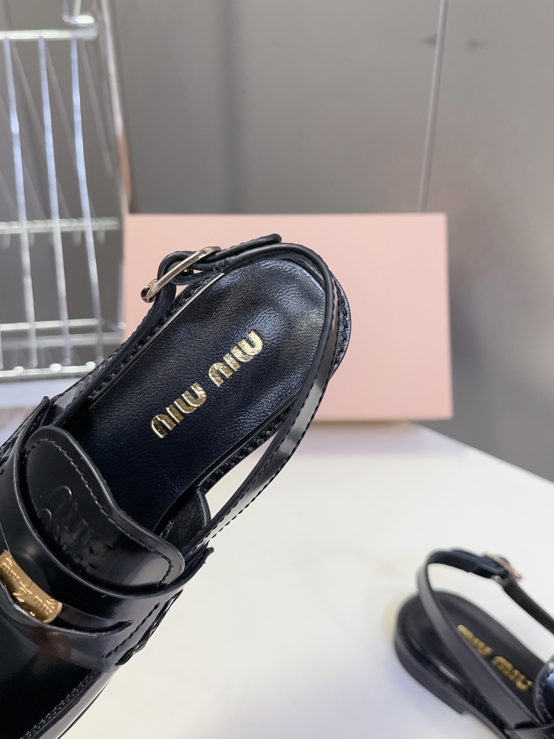 Lux Miu Miu Brushed Leather Replica Slingback Loafers - Image 7