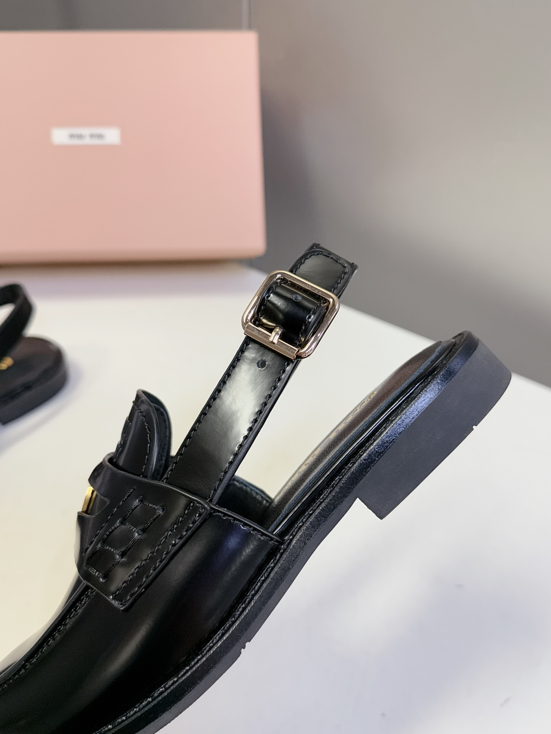 Lux Miu Miu Brushed Leather Replica Slingback Loafers - Image 8