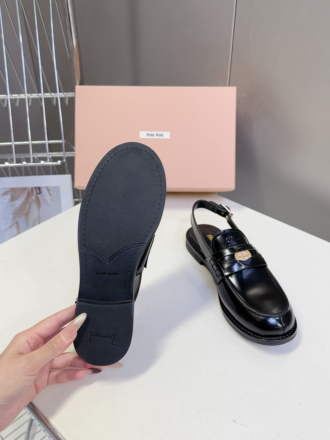 Lux Miu Miu Brushed Leather Replica Slingback Loafers - Image 9