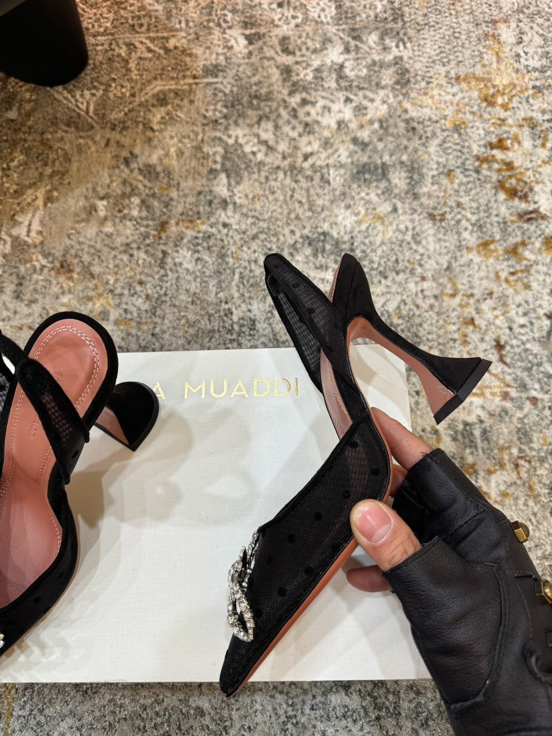 Elite Amina Muaddi Rosie Crystal-Embellished Replica Slingback Heels - Image 4