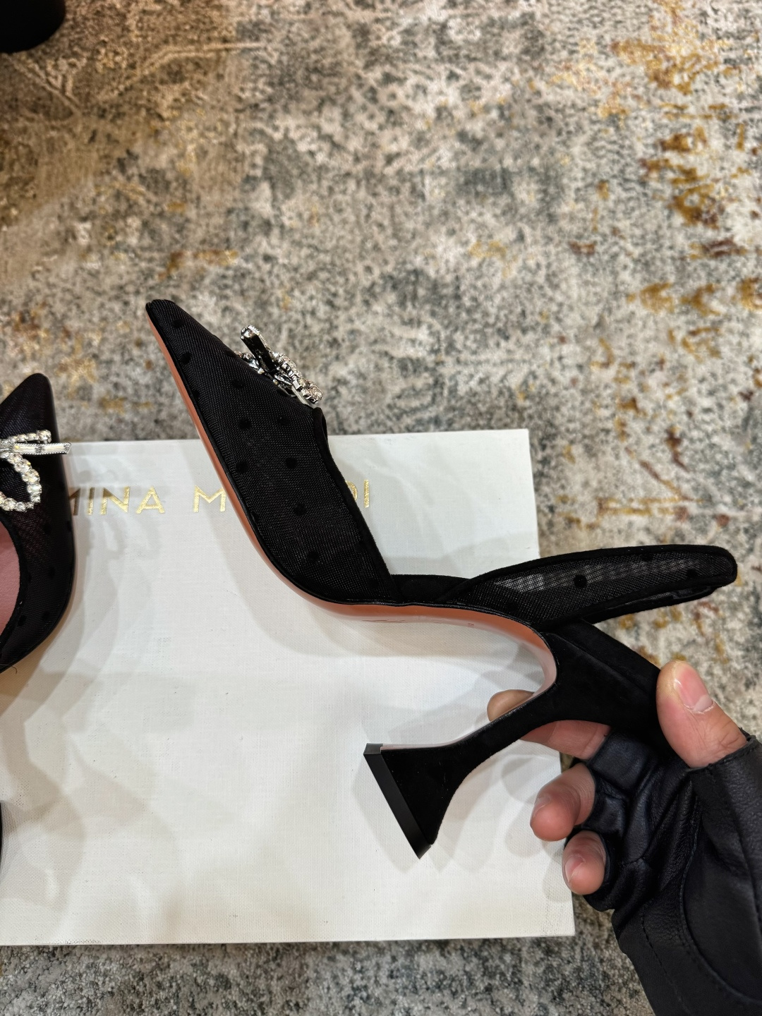 Elite Amina Muaddi Rosie Crystal-Embellished Replica Slingback Heels - Image 5