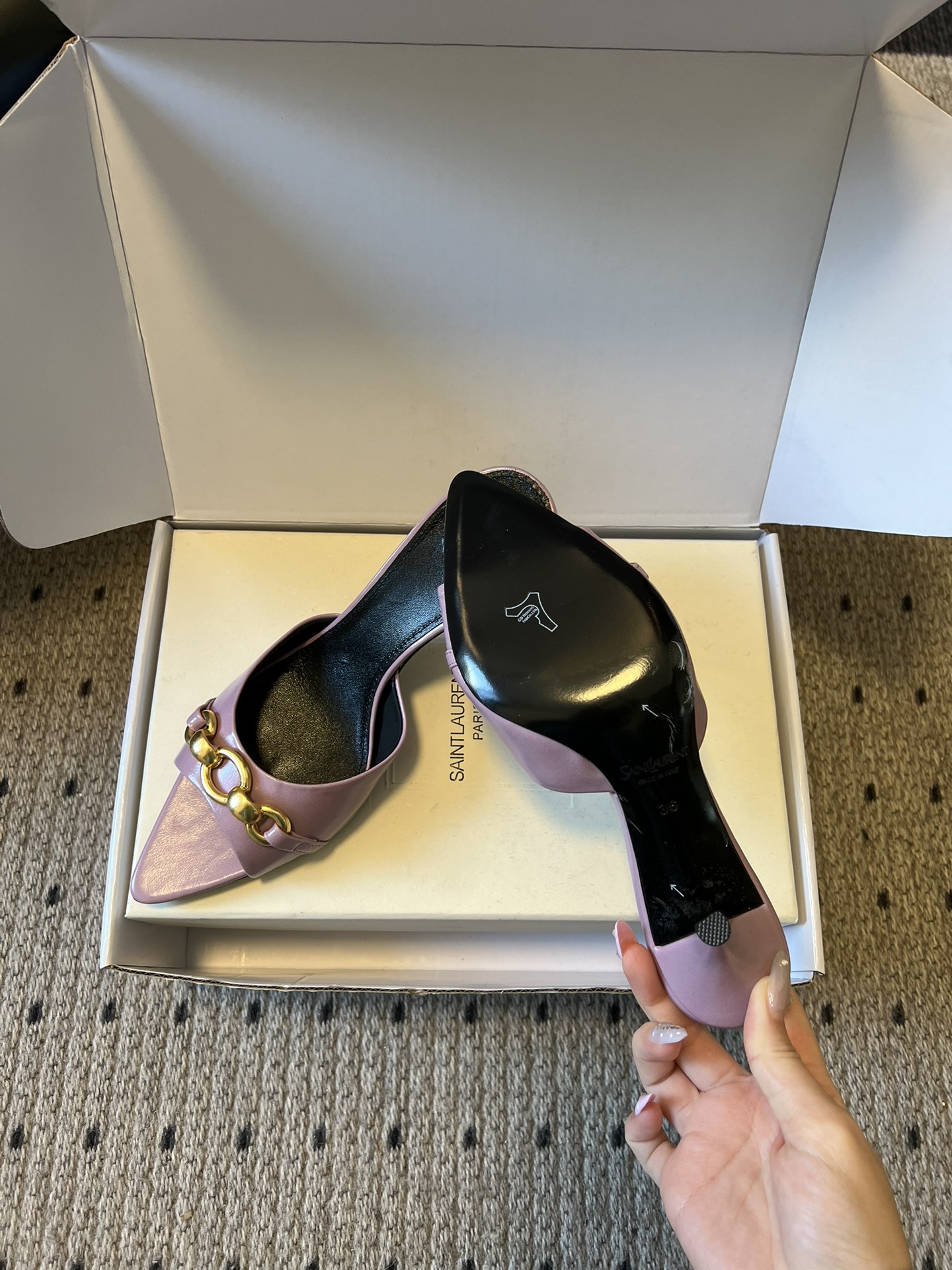 Lux Yves Saint Laurent Buckle Replica Mule Sandal - Image 9